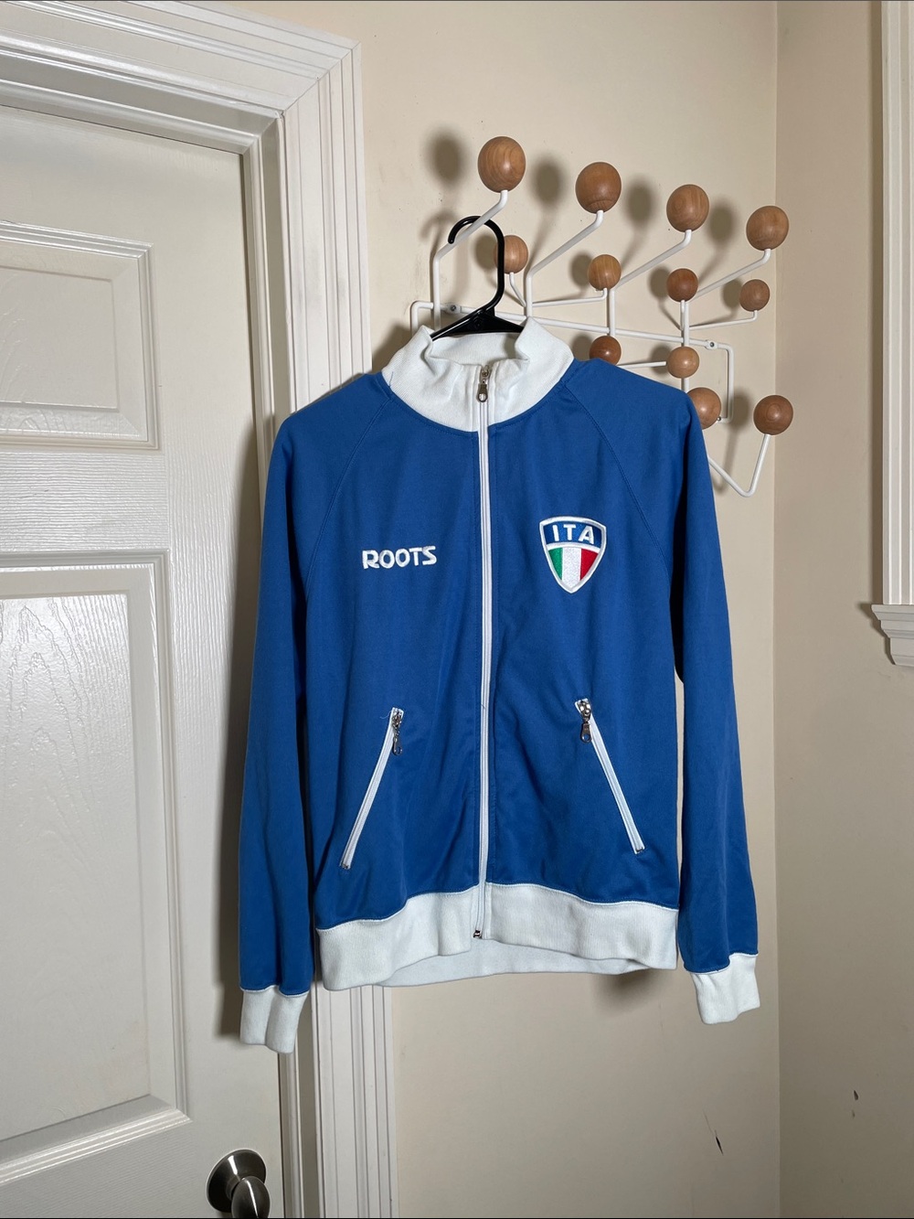 Roots - Y2K Classic Italy Zip Up Jacket - White / Blue - XS
